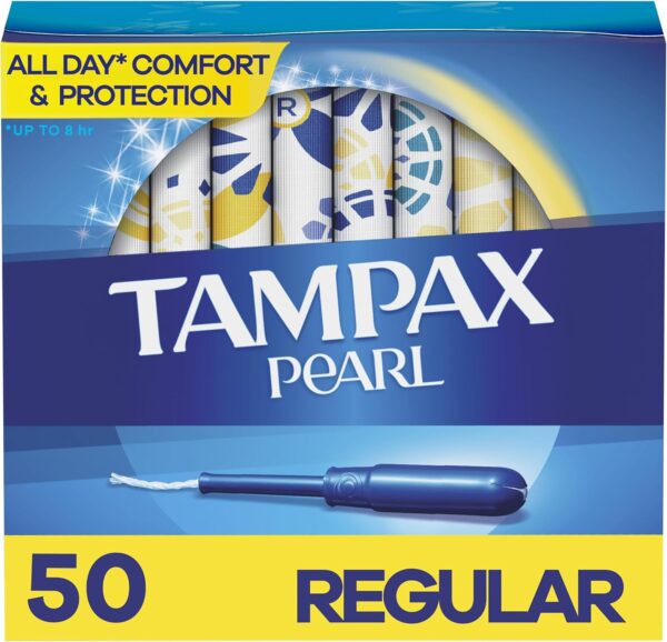 Tampax Pearl Tampons Regular Absorbency, With Leakguard Braid, Unscented, 50 Count