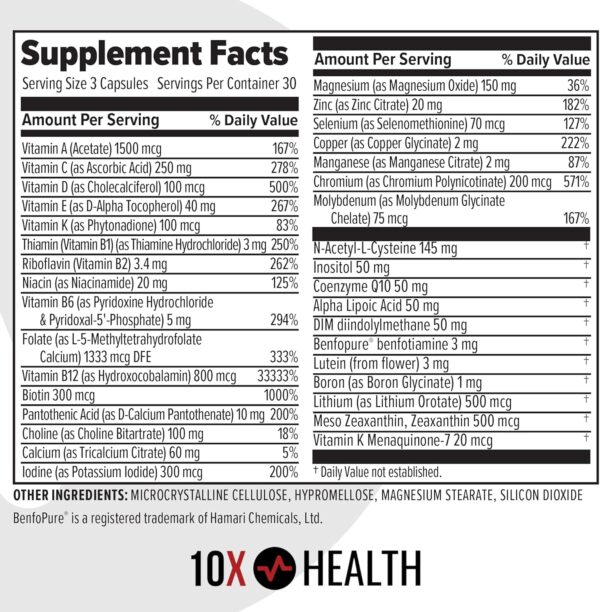 10X Health Optimize Methylated Multivitamin for Men & Women - 34 in 1 Formula with 800 mcg of Vitamin B12, Vitamin E, 5-MTHF, B Complex, NAC, Magnesium & Zinc Multivitamins - 90 Capsules