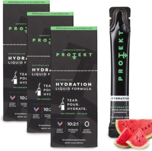 Protekt Electrolyte Packets for Recovery & Hydration | Organic & Sugar-Free Electrolytes Drinks | Works Faster than Powder Drink | On-the-Go Liquid Hydration Drink | Watermelon, 30 Pack