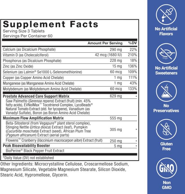 FORCE FACTOR Prostate Advanced, Health Supplement for Men for Reducing Nighttime Bathroom Trips, Bladder & Urinary Relief, with Saw Palmetto, Beta-Sitosterol, 180 Tablets (1-Pack)