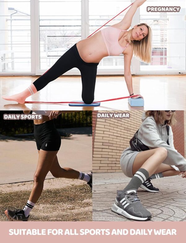 AURUZA Pilates Grippy Socks with Grips for Women Non Slip Skid Yoga Socks Crew Length for Ballet Home Workout Hospital