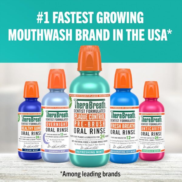 TheraBreath Plaque Control Pre-Brush Oral Rinse, Refreshing Mint Flavor, Antigingivitis and Antiplaque Rinse, Dentist Formulated, Alcohol Free, 16 Fl Oz (Pack of 2)