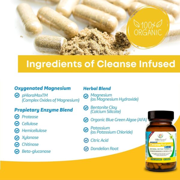Life Infused Cleanse Infused Plus - Premium Natural Colon Cleanser with Oxygenated Magnesium, Herbs, and Enzymes, Helps Relieve Constipation Gently, Detoxifies Blood, Colon, Liver & Kidneys (90 Caps)