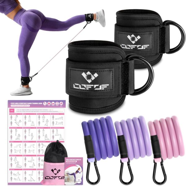 Ankle Resistance Bands with Cuffs, Ankle Bands for Working Out, Ankle Band Cuff for Kickbacks Hip, Leg Glute Exercise Equipment with Training Poster, Resistance Band with Ankle Cuffs for Women