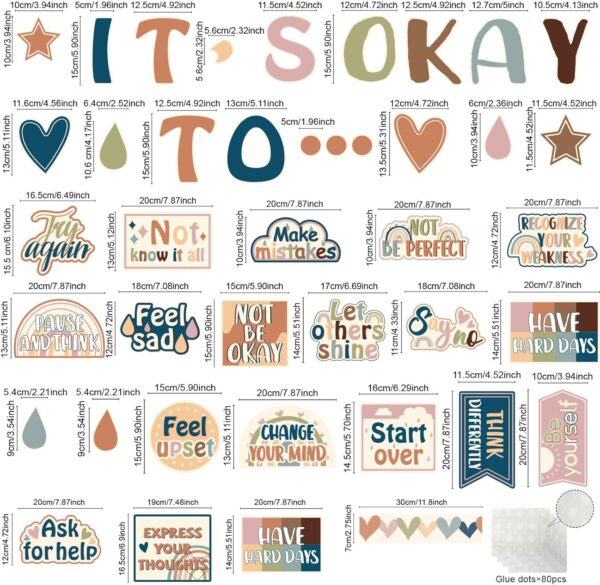 Mental Health Posters It's Okay to Boho Bulletin Board Set Therapy Offices Decor Inspirational Positive Affirmations Accents Psychology Wall Art for School Office Home Classroom Decoration Supply