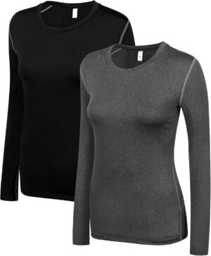 WANAYOU Women's 2-3 Pack Compression Shirt Dry Fit Long Sleeve Running Athletic T-Shirt Workout Tops