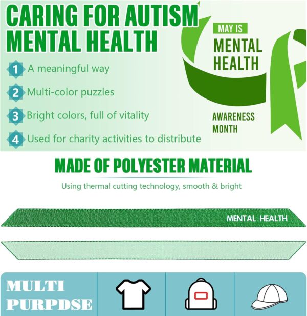 Hanaive 150 Pcs Mental Health Awareness Ribbons Green Satin Fabric Ribbons with Safety Pins Mental Health Awareness Items for Charity Public Social Event Welfare Supplies