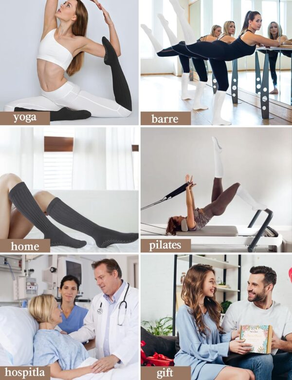 AURUZA Grip Pilates Socks for Women, Yoga Long Slouch Socks with Grip for Barre Non Slip Knee High Toe Socks