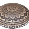 CRAFT KALA Boho Large Floor Pillow Pouf Cover Mandala Meditation Room Pillow Cover for Adults Round Bohemian Seating Pouf Cushion Cover for Kids Playroom 22" Black Gold Ombre