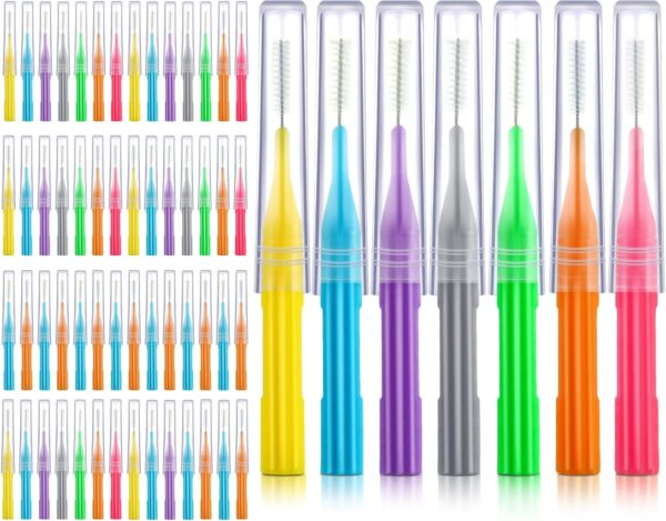 Patelai 100 Pieces Braces Brush for Cleaner Interdental Brush Toothpick Dental Flossing Head Oral Hygiene Flosser Tooth Cleaning Tool (Stylish Colors)
