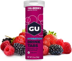 GU Energy Hydration Electrolyte Drink Tablets, Vegan, Gluten Free & Caffeine Free, Enhanced Endurance Sports Drink for Running, Cycling, Triathlon, 4-Count (48 Servings), Tri-Berry