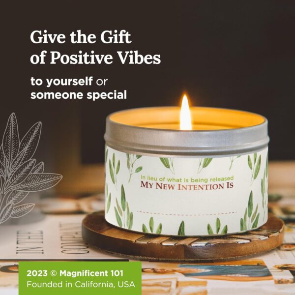 Magnificent 101 Long Lasting Pure White Sage Candle - 6 Oz - 35 Hour Burn Time | Organic, All Natural, Soy Candle to Cleanse Your Home & Calm, Soothe, Use with Sage Smudge Kit