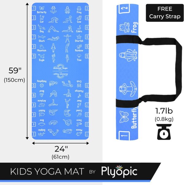 Kids Yoga Mat - Non-Slip Lightweight TPE Exercise Mat - Ideal for Boys & Girls (Ages 3-12), Toddlers & Children in Kindergarten, Preschool, School. PVC Free. 6mm Thick. Carry Strap