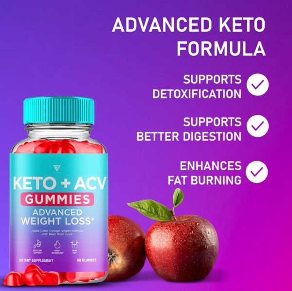 Keto ACV Gummies Advanced Weight Loss Belly Fat Burners Product Works Fast, ACV Keto Gummy Detox Cleanse Diet Apple Cider Vinegar Metabolism(60 Count)