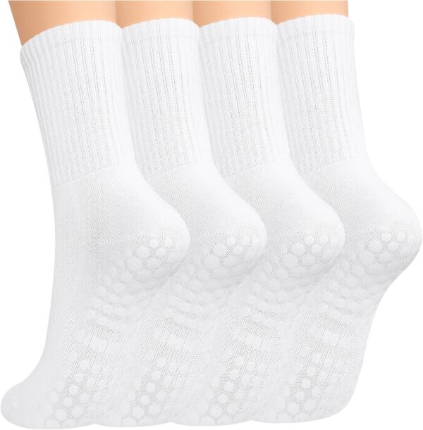 Pilates Yoga Socks with Grips for Women - Crew Length Ballet Barre Socks - Sticky Workout Hospital Socks