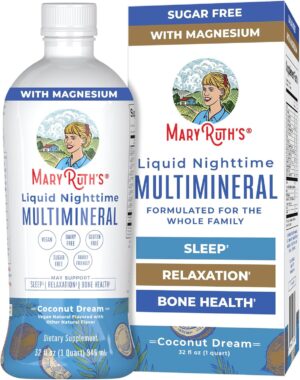 MaryRuth Organics Liquid Nighttime Multimineral Sleep Supplement | Sugar Free | Calm Magnesium Citrate| Calcium Magnesium Zinc | Available in 4 Flavors | Vegan | Gluten Free | 32 Servings