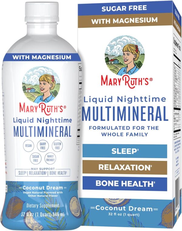 MaryRuth Organics Liquid Nighttime Multimineral Sleep Supplement | Sugar Free | Calm Magnesium Citrate| Calcium Magnesium Zinc | Available in 4 Flavors | Vegan | Gluten Free | 32 Servings