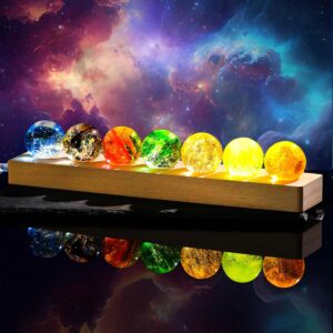 Ornalrist 7 Chakra Natural Healing Spheres with Wooden LED Light Base Crystal Quartz Ball for Meditation Positive Energy Night Light Home Decor