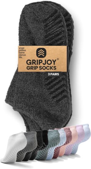 Gripjoy Grip Socks for Women and Men - Non Slip Socks - Yoga Socks with Grippers - Hospital Socks Non Skid - 3 Pairs
