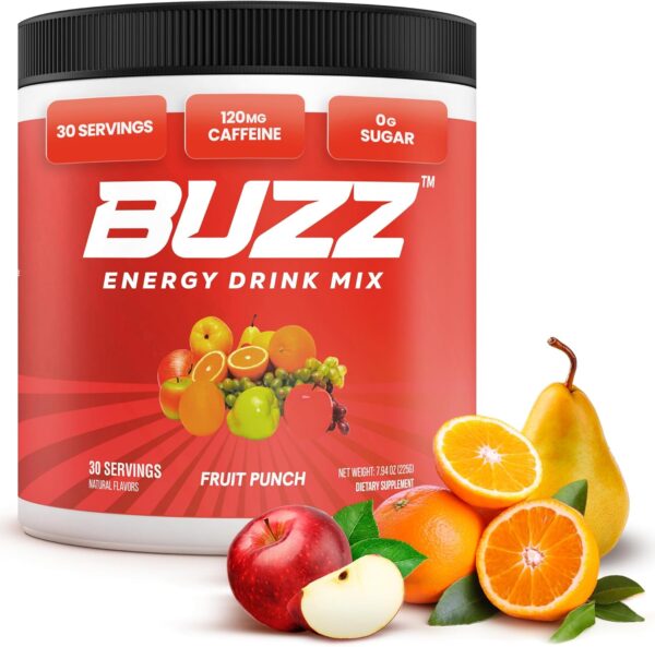 Morning Buzz Energy Drink Powder - Energy Boost Drink Mix - Sugar-Free Energy with Antioxidants - Morning Kickstart and Sports Nutrition Endurance Product - 30 Servings, Fruit Punch, 7.9 Ounces