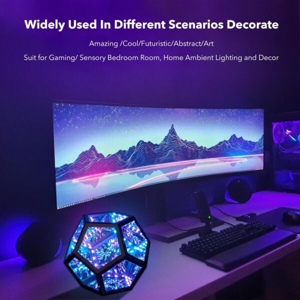 Infinity Dodecahedron Gaming Light, Cool RGBW Led Desk Table Lamp Light for Bedroom Gaming Room Decor, Unique Colorful Mood Changing Ambient Night Lighting lamp Adult Men Birthday Gift