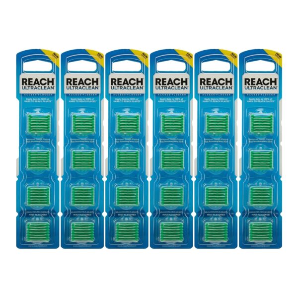 REACH Ultraclean Access Flosser Refill Heads, Mint, Plaque Remover for Teeth, Shred Resistant, for Hard to Reach Areas, Oral Care, PFAS Free, for Adults & Kids, 6 Pack, 28 Count