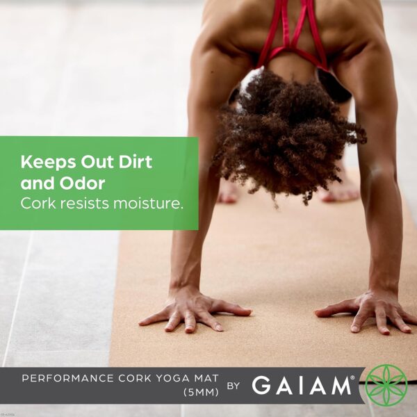 Gaiam Cork Yoga Exercise Mat | Natural Sustainable Cork Resists Sweat and Odors | Non-Slip TPE Backing Prevents Slipping| Great for Hot Yoga, Pilates, Fitness Working Out (68" x 24"x 5mm Thick)
