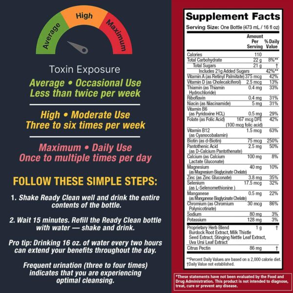 Detoxify – Ready Clean Herbal Cleanse – Tropical – 16 oz – Professionally Formulated Herbal Detox Drink – Enhanced with Milk Thistle Seed Extract & Burdock Root Extract – Plus Sticker.