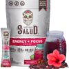 Salud 2-in-1 Energy Drink Powder + Focus, Hibiscus, Organic Caffeine, B6 + B12, Theanine, Clean Energy Drink Packets, Jamaica Agua Fresca Mix, Non-GMO, Gluten Free, Vegan, 1g of Sugar, (15 Servings)