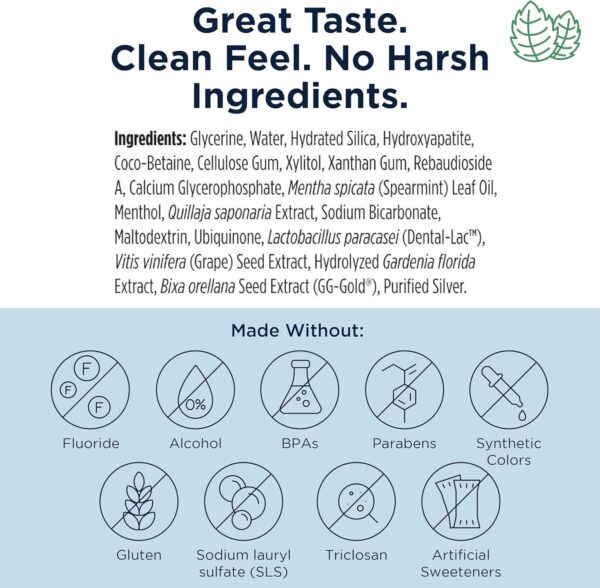 Designs for Health PerioBiotic Silver Hydroxyapatite Toothpaste - Fluoride Free Toothpaste with Oral Probiotics with Whitening Hydroxyapatite - Supports Gum Health & Remineralization (4oz Mint)