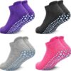 Tphon Women Non Slip Yoga Socks, Anti Skid Socks for Pilates Hospital Ballet Workout for Adult Women Ladies 4 Pairs