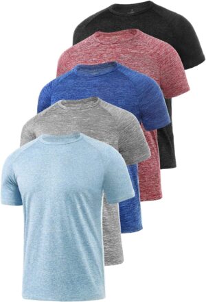 Xelky 4-5 Pack Men's Dry Fit T Shirt Moisture Wicking Athletic Tees Exercise Fitness Activewear Short Sleeves Gym Workout Top