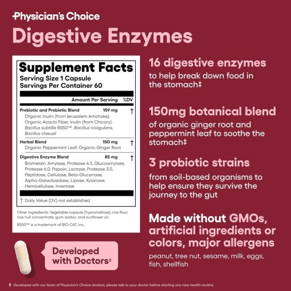 Physician's CHOICE - Beat Bloat + Support Weight Management Bundle: Digestive Enzymes + Thin-30 Probiotic