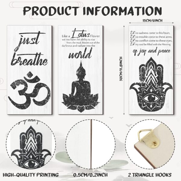 3 Pieces Buddha Quotes Wall Decors Meditation Room Inspirational Wall Arts Zen Meditation Decors Wooden Hanging Decorations for Living Room Home Yoga