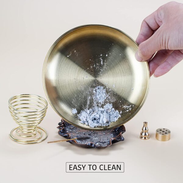 ZenBless 5 in 1 Incense Burner, Palo Santo Holder, Sage Holder, Incense Holder for Incense Sticks/Coil Incense/Incense Cones, 5.5 inches Brass Ash Catcher for Meditation Yoga Room (Gold_2pcs)