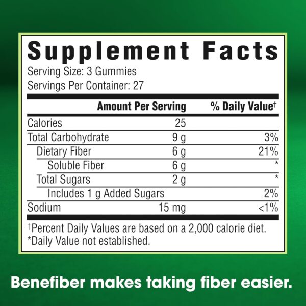 Benefiber Prebiotic Fiber Supplement Gummies for Digestive Health, Assorted Fruit Flavor - 81 Count