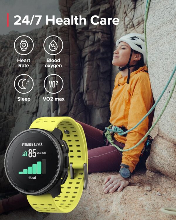 SUUNTO Vertical GPS Sports Watch, 95+ Multisport Training Workout Watch, Touch screen & Digital Data Analysis, Advanced Health & Recovery Support, 60-Day Battery Life, Dual-GNSS, Offline Map, Lime