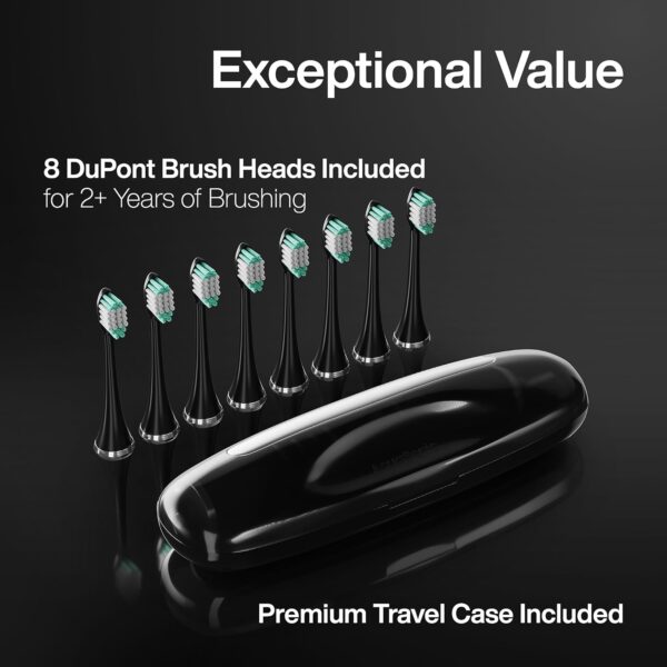 Aquasonic Black Series Ultra Whitening Toothbrush – ADA Accepted Electric Toothbrush- 8 Brush Heads & Travel Case – 40,000 VPM Electric Motor & Wireless Charging - 4 Modes w Smart Timer
