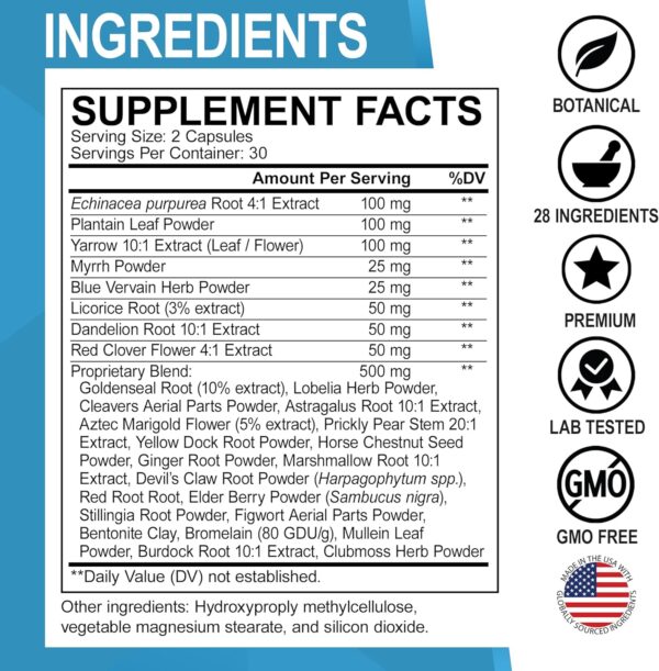 Lymphatic Drainage Supplements Pills - Lymphatic Support Total Herbal Cleanse Products Echinacea, Ginger, Dandelion, Red Root & Red Clover Supplement - Lymph Node Detox Cleanse Lymph System Drainage