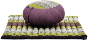 Leewadee Meditation Cushion Set – 1 Round Zafu Meditation Pillow and 1 Square Roll-Up Zabuton Meditation Mat, Pillows Bundle Filled with Kapok
