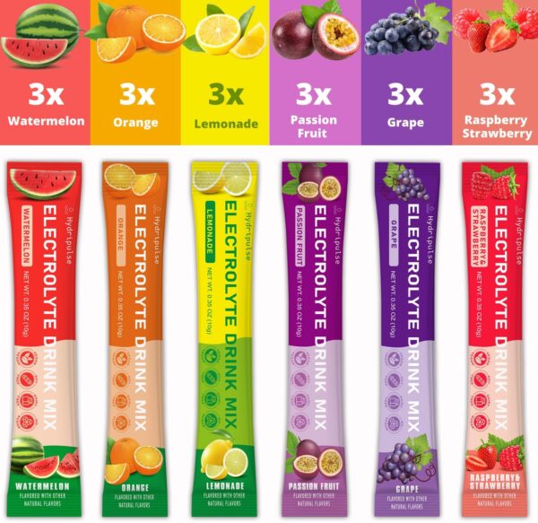 Electrolytes Powder Packets - Sugar Free, Naturally Flavored, 10 Electrolyte & Vitamins Electrolyte Drink Mix - Variety Pack 6 Flavors, Keto Friendly, Vegan, Non- GMO, 18 Packets