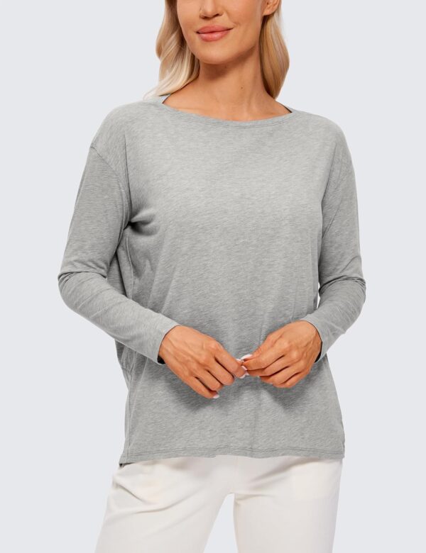CRZ YOGA Pima Cotton Long Sleeve Workout Shirts for Women Loose Fit Athletic Yoga T-Shirts Casual Boat Neck Fall Tops