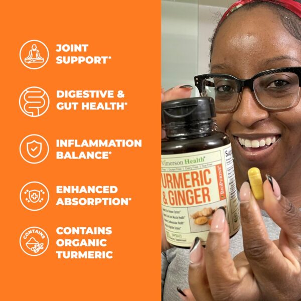 812D4pEL7tL._AC_SL1500_.jpg Turmeric Supplement with Ginger Root for Joint & Digestion Support - Turmeric Curcumin Supplement 95% Curcuminoids. Contains Organic Tumeric with Black Pepper (Bioperine) for Max Absorption. 60 Caps