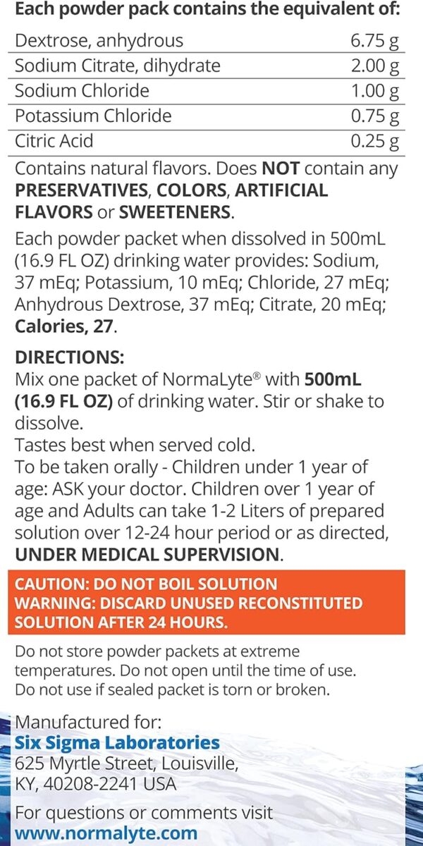 NormaLyte Oral Rehydration Salts- Pack of 6 (Pure) | Electrolyte Powder, Energy Supplements, Electrolytes Powder Packets, Potassium Supplement, Hydration Powder, No Preservatives, Vegan, Dehydration