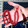 TB Muslim Prayer Rug, Islamic, Velvet Mat Ramadan Gift, with Prayer Bead Unique Decoration Gilded Gold-Like Embroidered for Women Man Kids Meditation Turkish African (Claret Red)