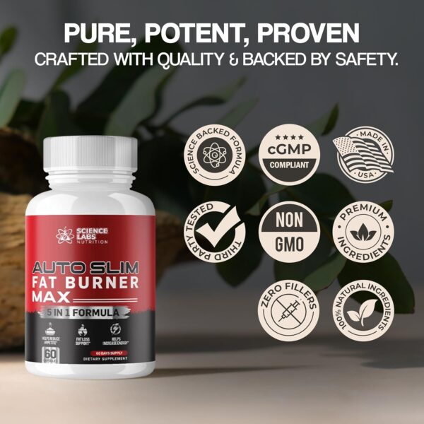 Science Labs | Auto Slim Weight Loss Pills for Women & Men | Appetite Suppressant, Belly Fat Burner Supplement, Metabolism Booster, Carb Blocker | Diet Pills That Work Fast - 60 Capsules