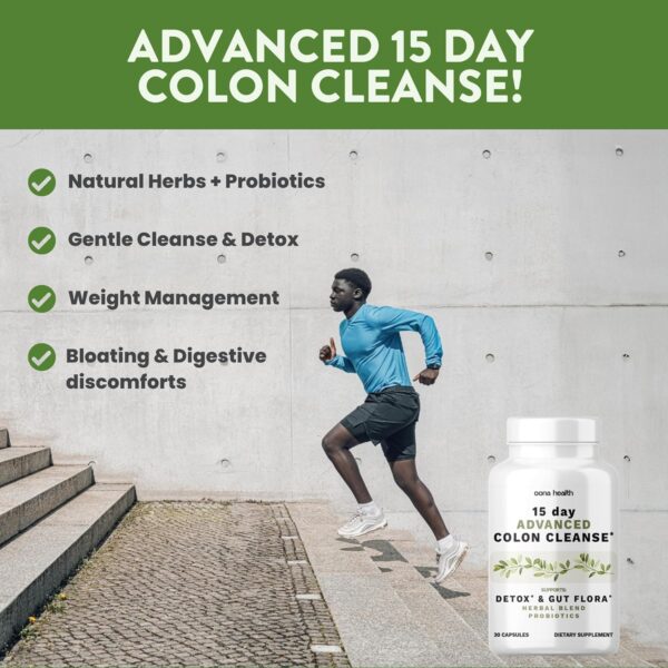 15 Day Advanced Colon Cleanse, Probiotics & Natural Herbs, Supports Detox & Gut Flora for Women & Men, with Cascara Sagrada, Psyllium Husk & Senna Leaf, 30 Capsules 1-2 Daily | 15 Day Cleanse