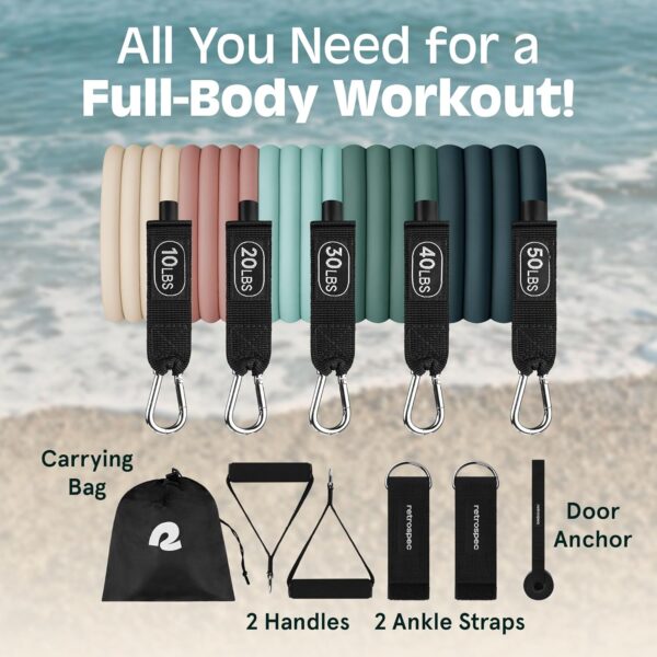 Retrospec Train Resistance Bands Set (5pc) Workout Bands w/Handles, Door Anchor, Carry Bag for Women & Men