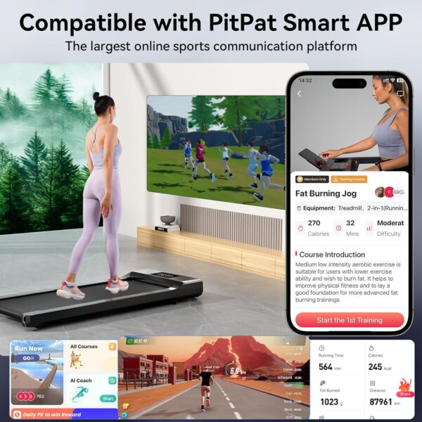 Walking Pad Treadmills for Home Office, Under Desk Walk Mat with APP and Remote Control, 3 in 1 Portable Exercise Equipment, Compact Jogging Running Machine for Small Space, 300 Lbs Capacity