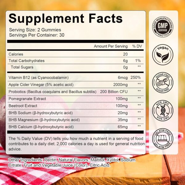 2 Pack Keto ACV Gummies - 4000mg Apple Cider Vinegar Gummies Sugar-Free with Probiotics, B12, Keto Supplements for Women & Men 240 Gummies